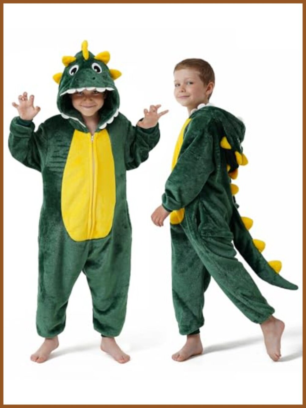 Kids Dinosaur Onesie Costume Plush Hooded Pajama for Halloween Cosplay